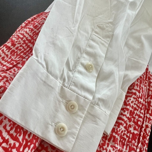 Diane Von Furstenberg DVF Sz Large Alison Drop Waist White & Red Pleated Dress - Picture 16 of 16